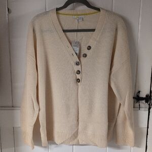 NWT - Boden Cream V-Neck Sweater Soft Knit Relaxed Fit